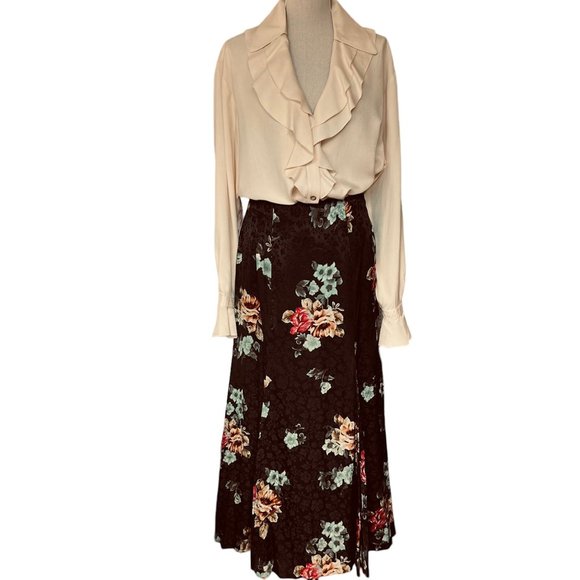 Jones New York Black Silk Floral Maxi Skirt Size 10 - Picture 3 of 12